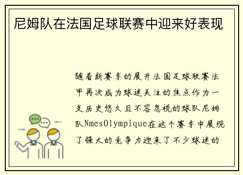 尼姆队在法国足球联赛中迎来好表现
