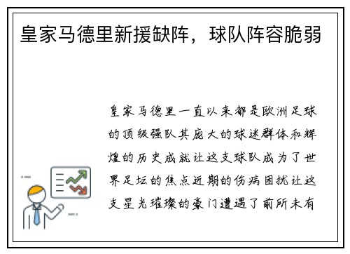 皇家马德里新援缺阵，球队阵容脆弱