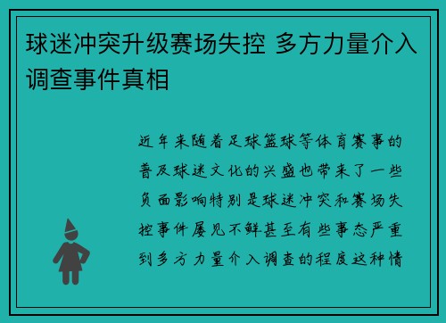 球迷冲突升级赛场失控 多方力量介入调查事件真相