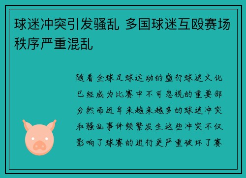 球迷冲突引发骚乱 多国球迷互殴赛场秩序严重混乱